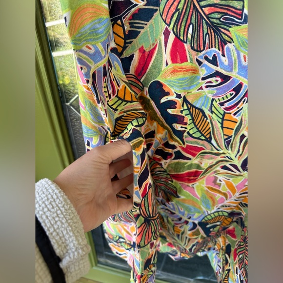 Small Linen V Neck Tropical Vacation Shift Dress Pockets Bright Colorful Resort - Picture 4 of 6